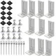 Ten aluminum solar panel L brackets with mounting pads, T-slot bolts, and roof screws