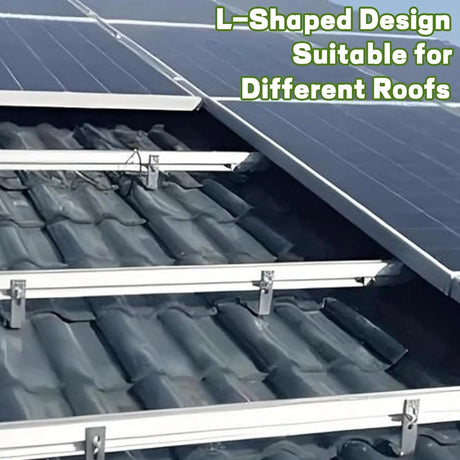 Aluminum solar panel L brackets installed on mounting rails over a tiled roof