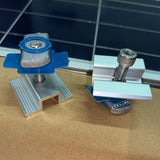 Silver solar panel mounting clamp and channel nut components