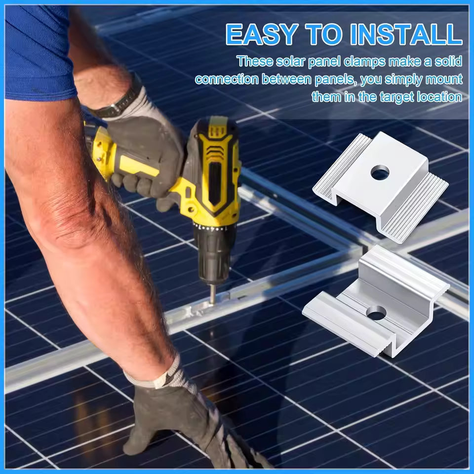 Solar panel mid clamp installation between two framed PV modules