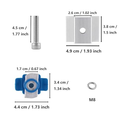 Silver solar panel mid clamp and M8 hardware dimensions