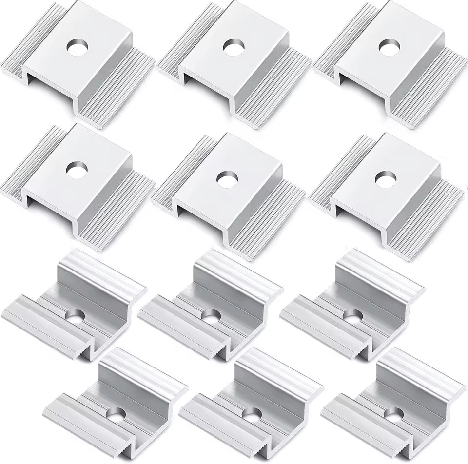12-piece pack of silver solar panel mid clamps for framed modules