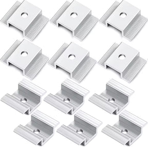 12-piece pack of silver solar panel mid clamps for framed modules