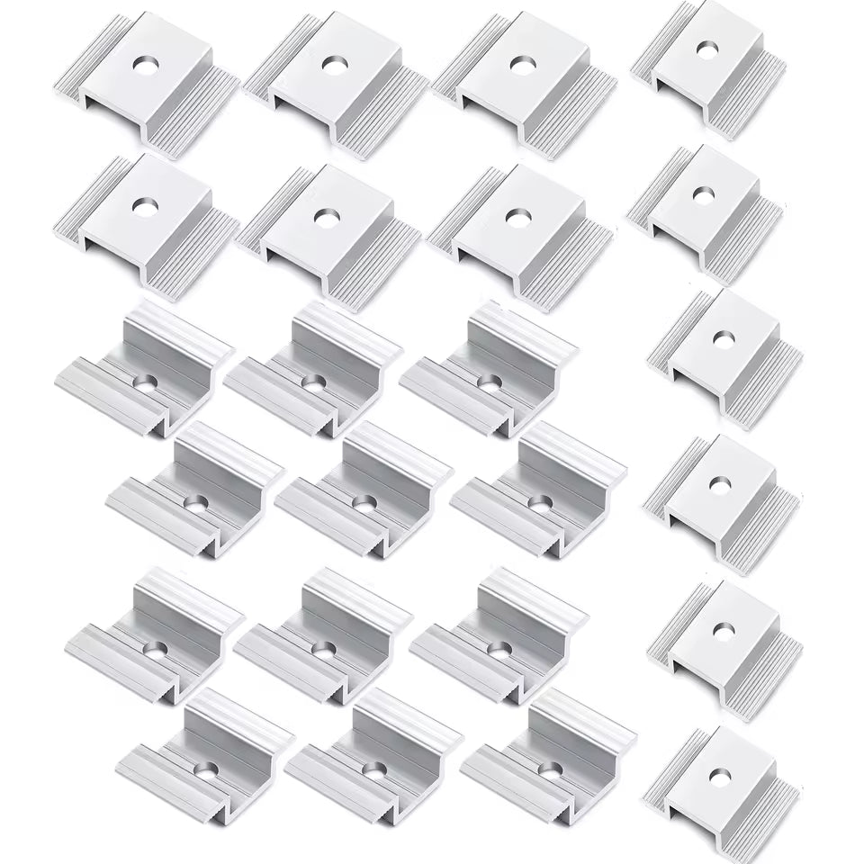 24-piece pack of silver anodized solar panel mid clamps