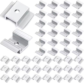 Pacote no atacado de 48 peças de grampos intermediários prateados para placa solar
