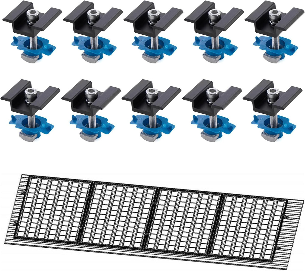 Ten black solar panel mid clamps for Unistrut rails