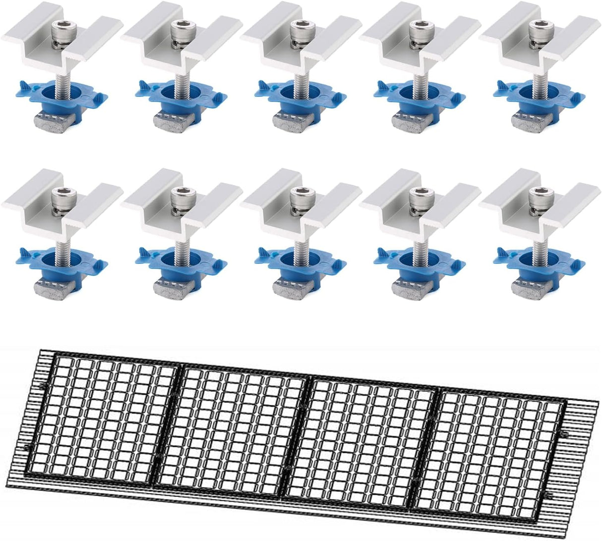 Ten silver solar panel mid clamps for Unistrut rails