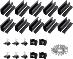 Black solar panel mounting brackets and mini rail kit for four panels