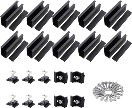 Black solar panel mounting brackets and mini rail kit for four panels