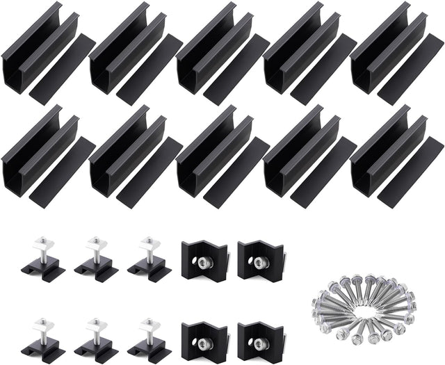 Black solar panel mounting brackets and mini rail kit for four panels