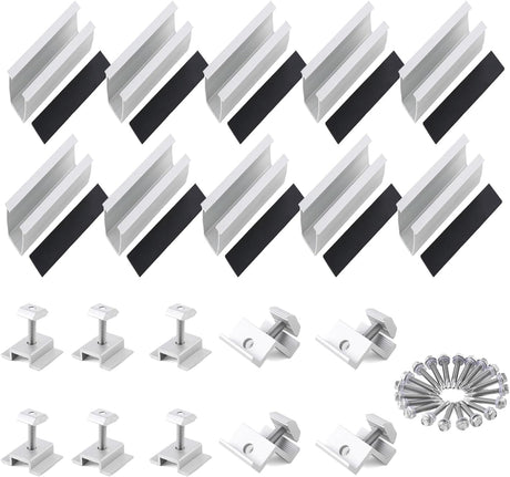 Silver solar panel mounting brackets and mini rail kit for four panels