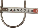 Close-up measurement of the U-bolt used for securing an adjustable solar panel pole mount bracket to a round pole.