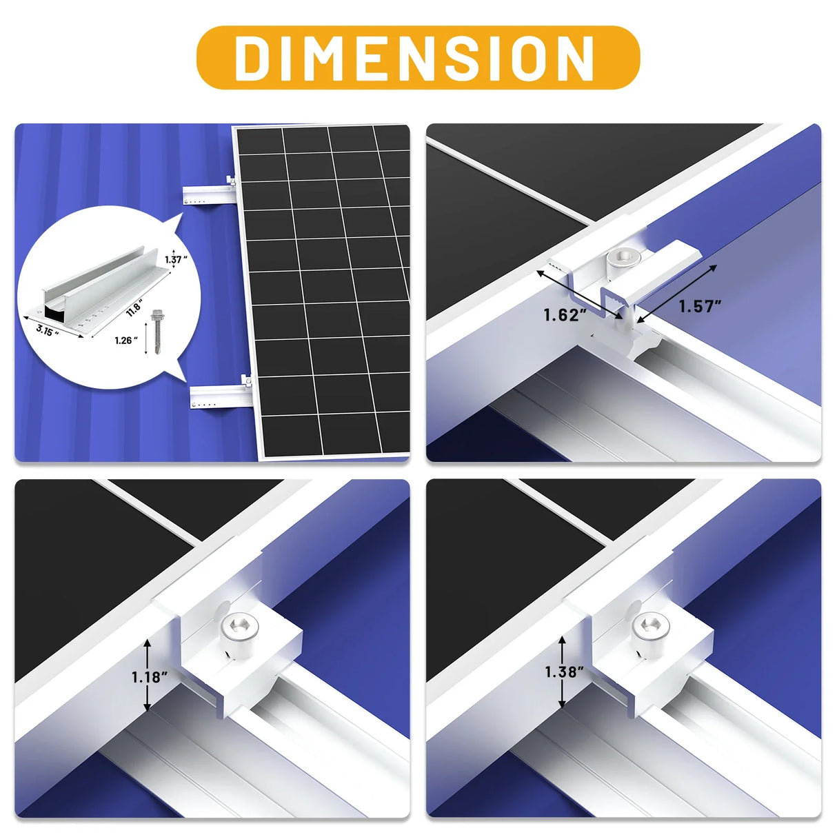 30cm solar rail and clamp dimensions for framed panel mounting