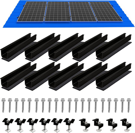 4-panel black solar panel roof mounting kit with mini rails