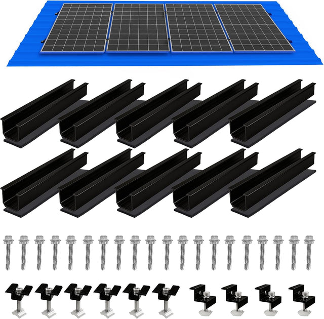 4-panel black solar panel roof mounting kit with mini rails