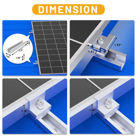 30cm solar rail with mid and end clamp mounting details