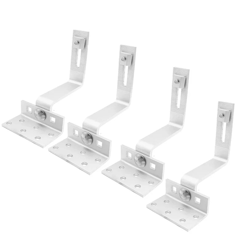 Four adjustable solar panel roof hooks arranged beside each other