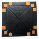 Back of panel with eight copper pads around the edges and PCB “X” stiffener.