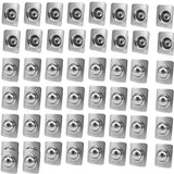 Fifty stainless steel dome bolt caps arranged on a white background