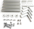 Tile roof solar panel mounting kit with rails, hooks, clamps, and fasteners