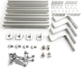 Tile roof solar panel mounting kit with rails, hooks, clamps, and fasteners