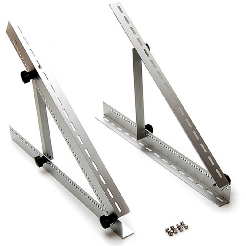 Pair of adjustable tilt legs with slotted rails; small hardware set in front.