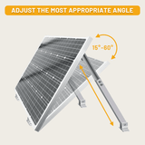 Angle range diagram illustrating 15°–60° tilt for seasonal optimization.