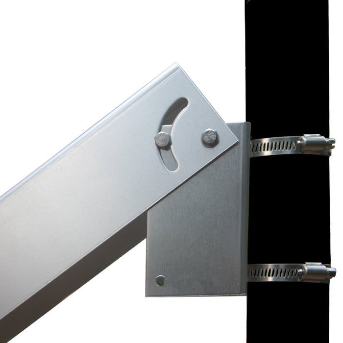Close-up of tilt slot and fasteners on the pole mount bracket.