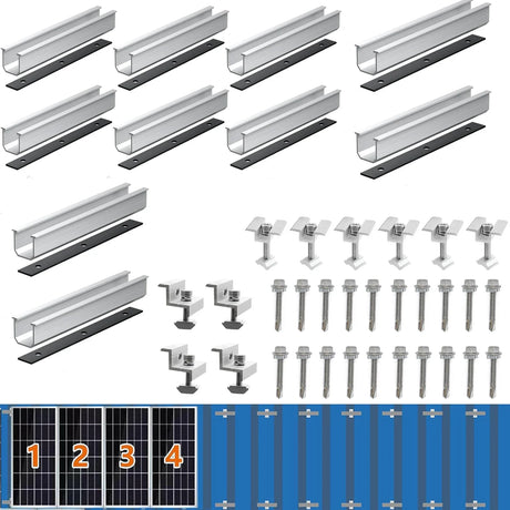 30cm aluminum solar rail modules with mid clamps, end clamps, and fasteners