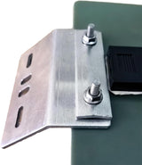 Side view of the bracket bolted to the back of a small panel frame.