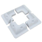 Four white ABS solar panel corner mounts arranged as one set