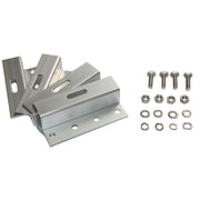 Ensemble de quatre supports en Z en aluminium avec boulons, écrous et rondelles disposés.